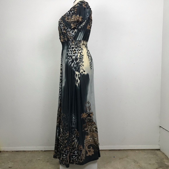 V-Neck Maxi Dress Women’s Size 4 animal print short sleeve Pre owned - Picture 2 of 14